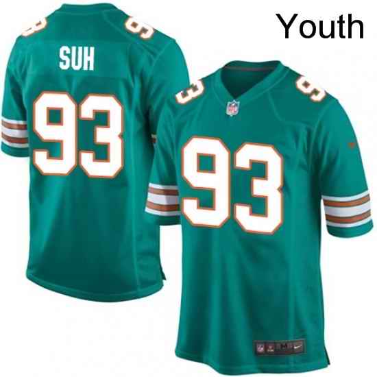Youth Nike Miami Dolphins 93 Ndamukong Suh Game Aqua Green Alternate NFL Jersey